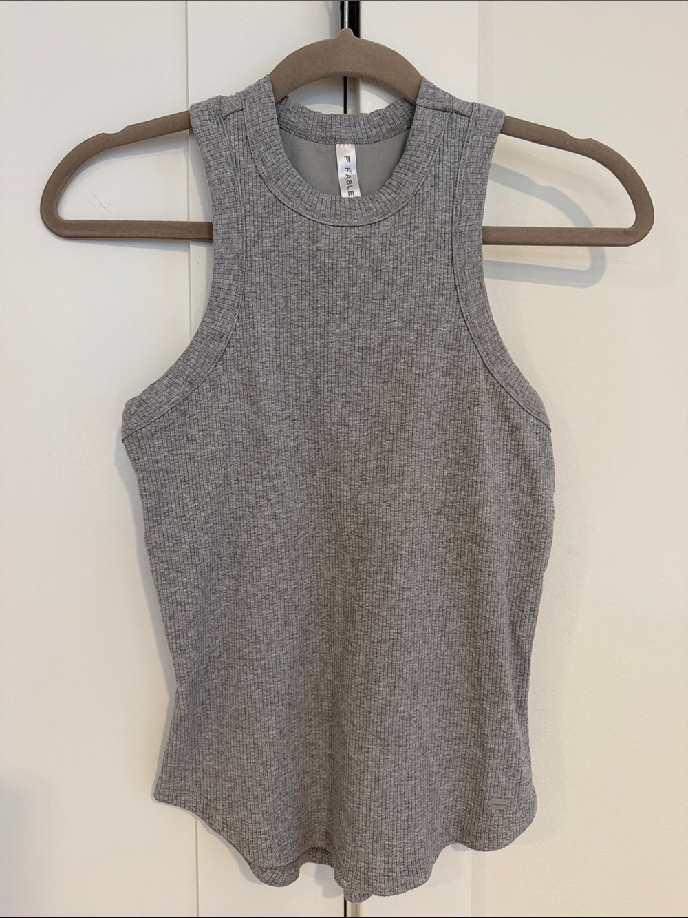 Fabletics High Neck Rib Built in Bra Tank in Classic Grey Heather | Size Medium